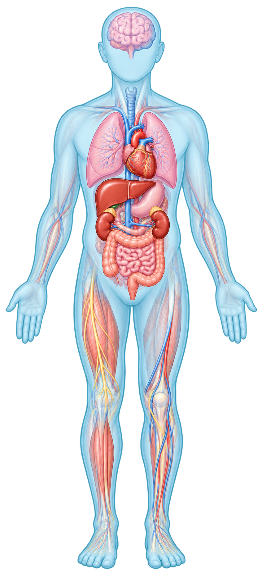 Full-body anatomical illustration with numbered symptom locations